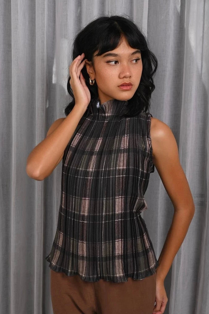 Pleast Top Plaid Brown - Bling It On