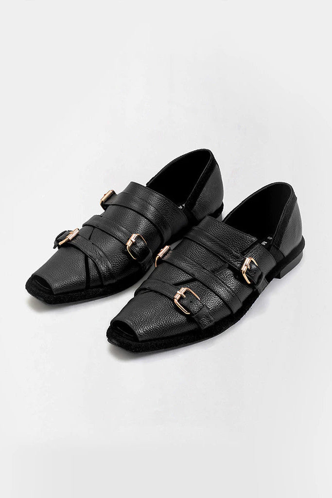 Buckle Open Toe Shoes Black - Mader