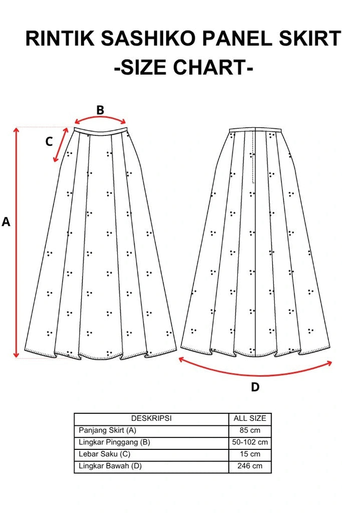 Rintik Sashiko Panel Skirt Black - Damakara