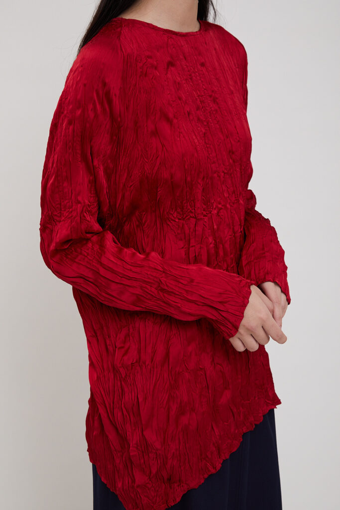 Shop At Velvet Sateen Textura Long Sleeves Red Side Close