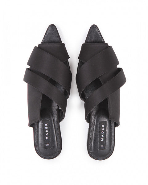 ​Open Toe Mules Satin Black - Mader