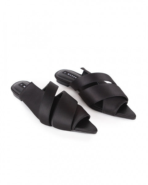 ​Open Toe Mules Satin Black - Mader