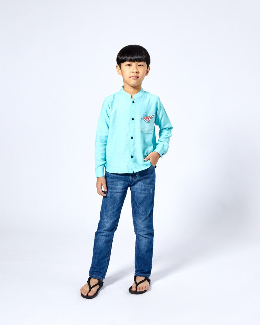 Kemeja Anak Laki-Laki Kantong Patch Biru - Mylk