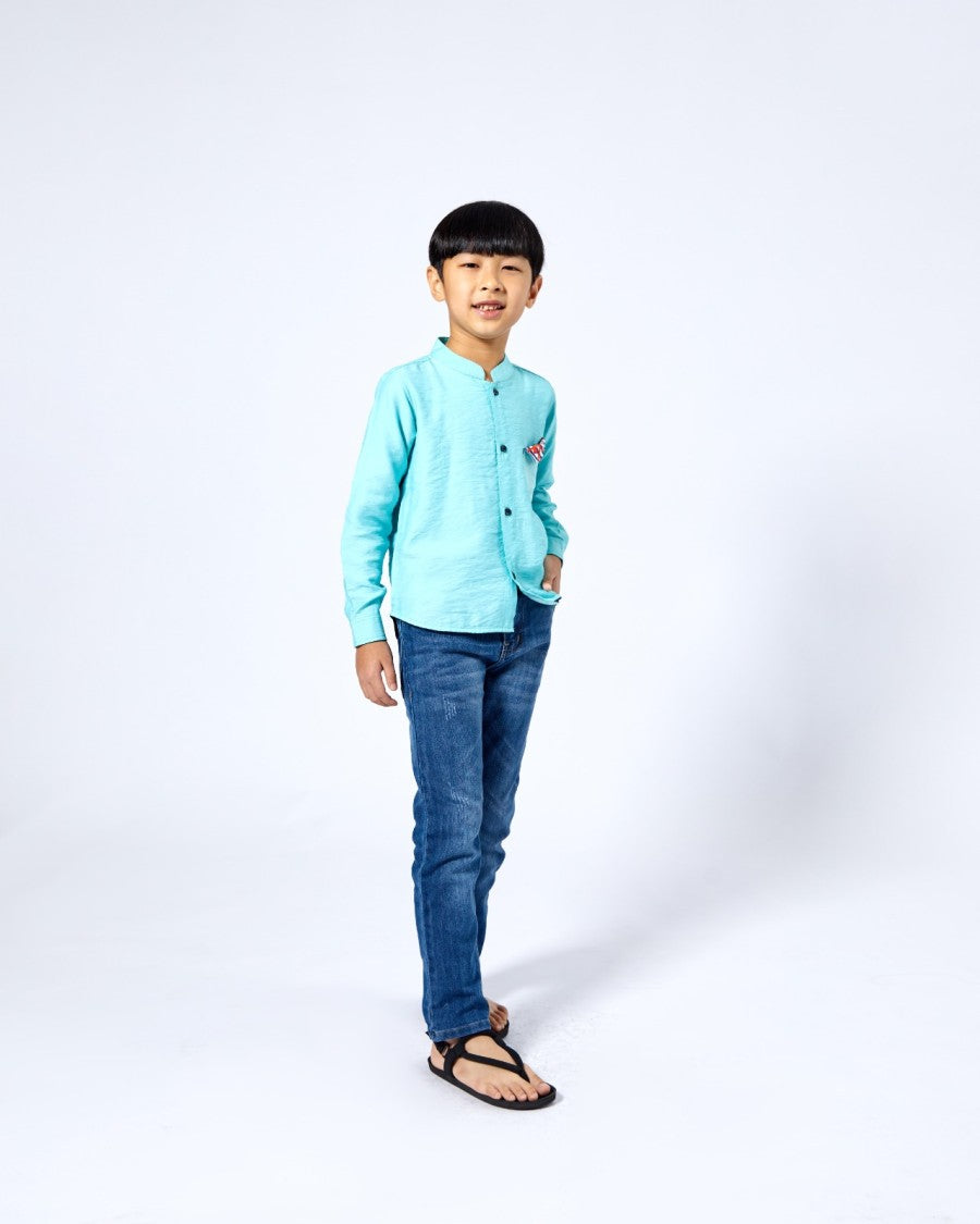 Kemeja Anak Laki-Laki Kantong Patch Biru - Mylk
