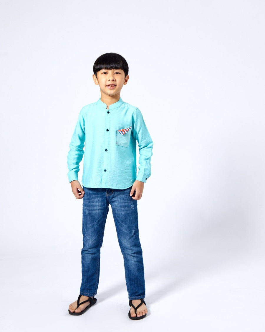 Kemeja Anak Laki-Laki Kantong Patch Biru - Mylk