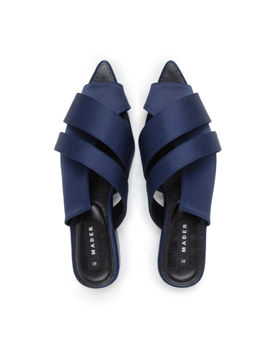​Open Toe Mules Satin Navy - Mader