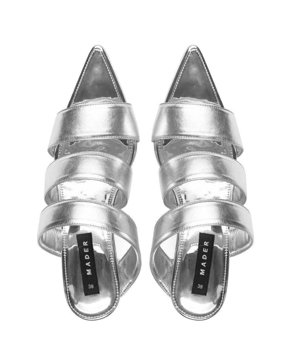 Mader Triple Straps Heels Silver Close