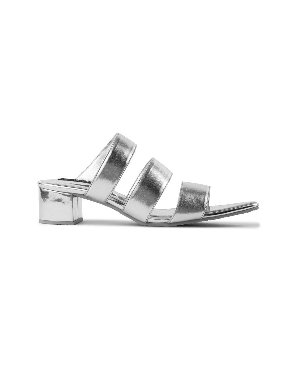 Mader Triple Straps Heels Silver Side