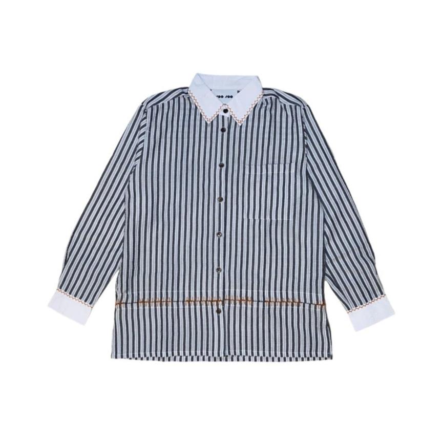 L/S Stripes Shirt Grey White - Soo Soo