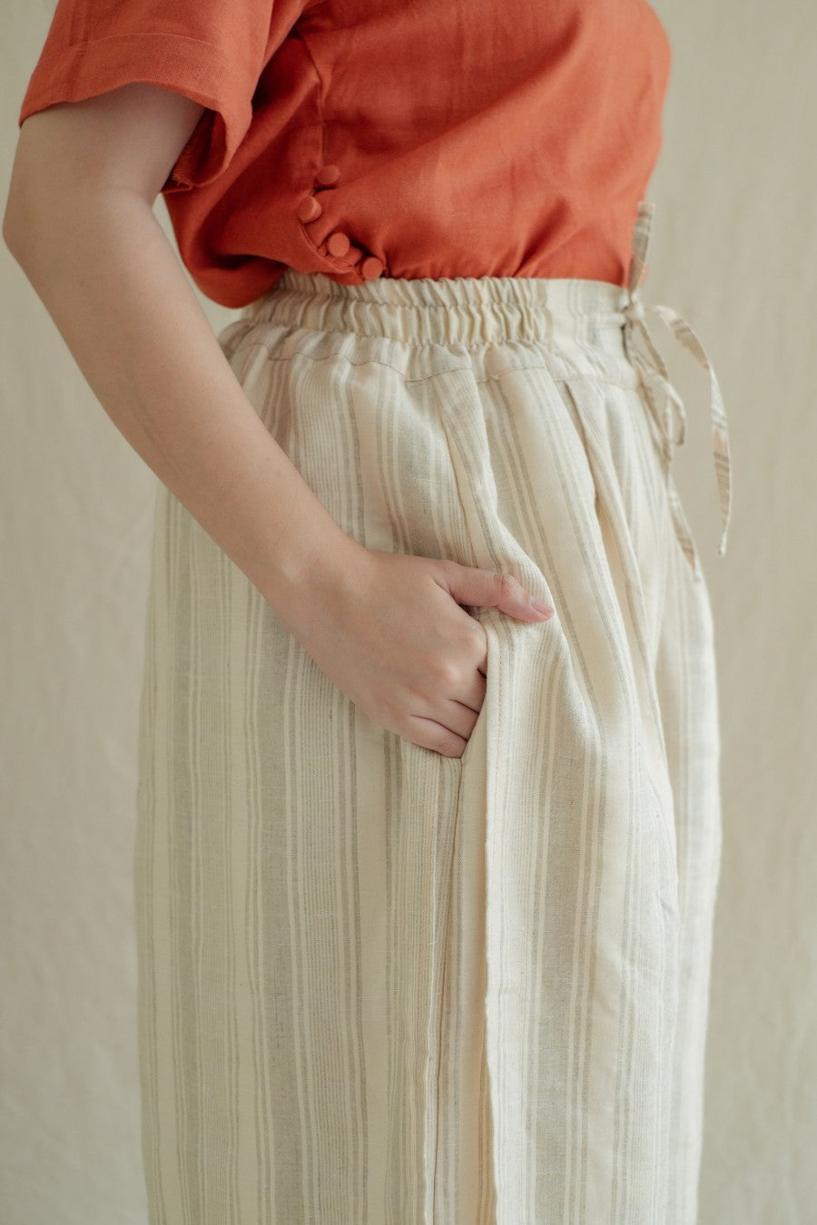 Talu Pants Salur Krem - Labuan Linen Wear