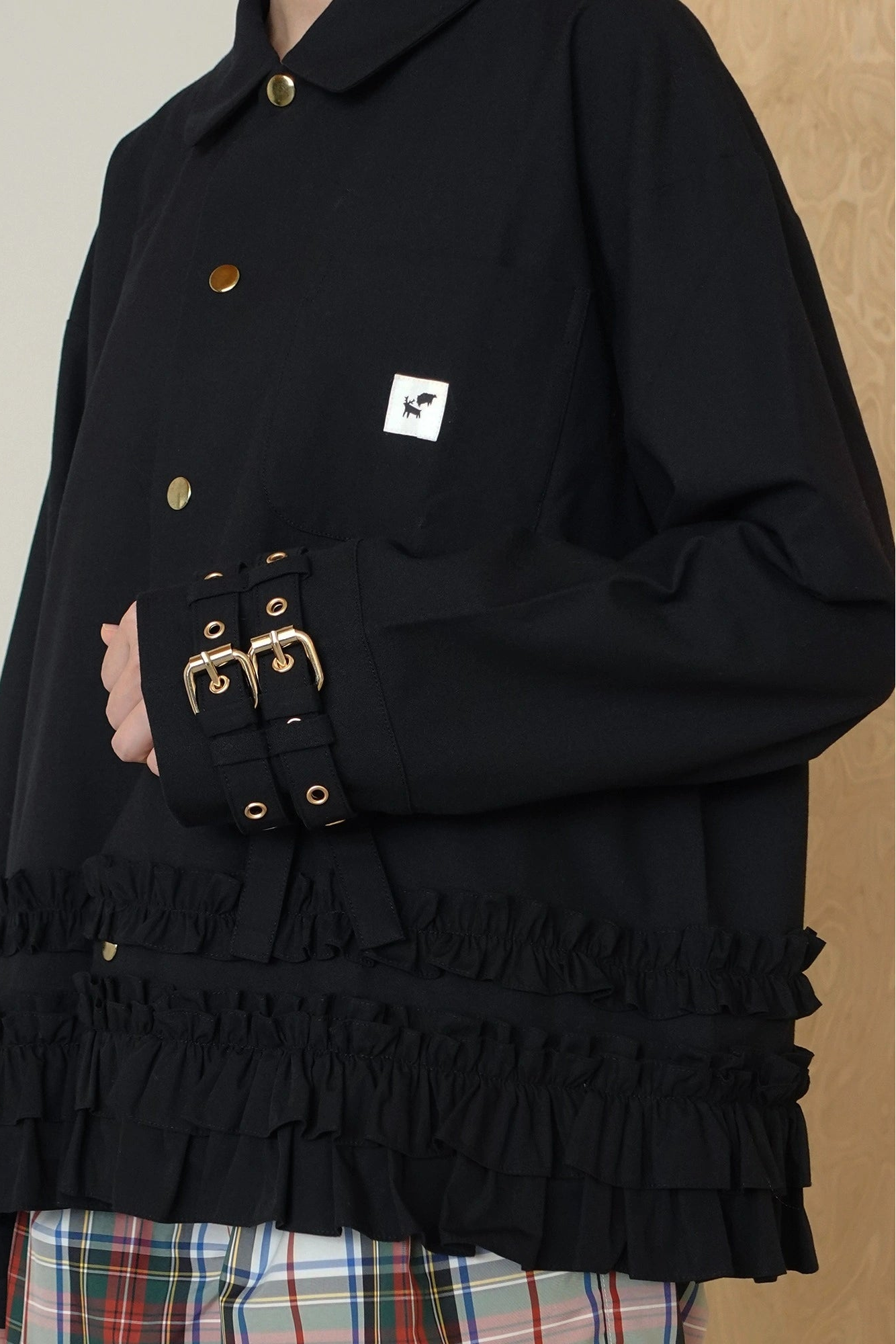 Double Buckle Frill Jacket Black - Argyle & Oxford