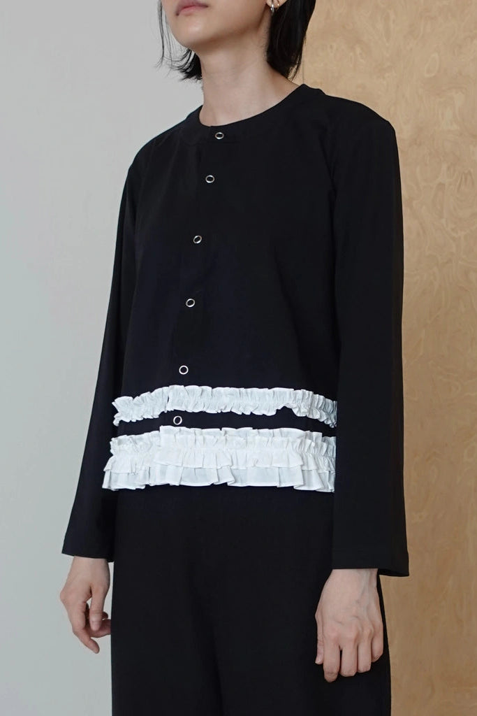 Frill Cardigan Black - Argyle & Oxford