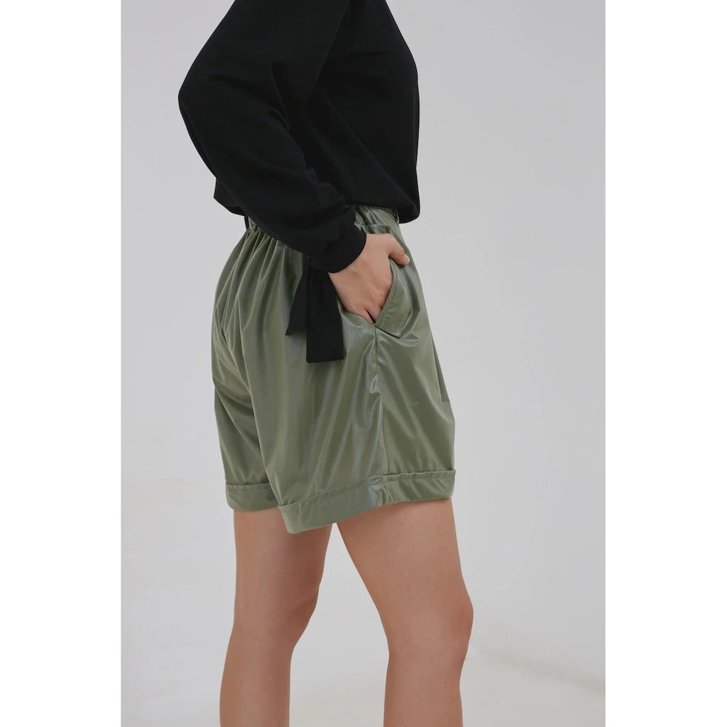 Ramsey Faux Leather Shorts Green - Alexalexa