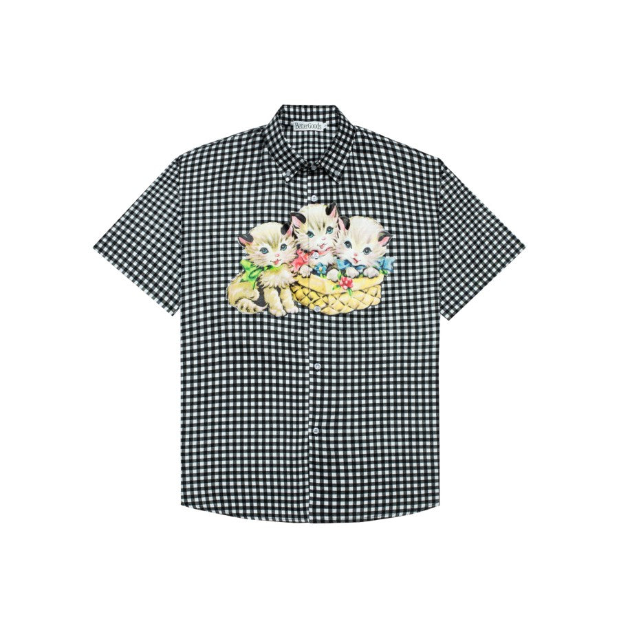 Gingham Kittens Shirt Black - Better Goods