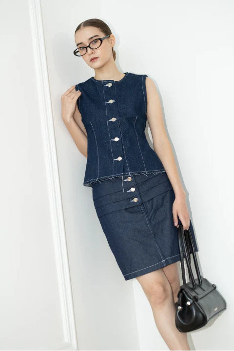 Edith Denim Top Dark Blue - The Auctus