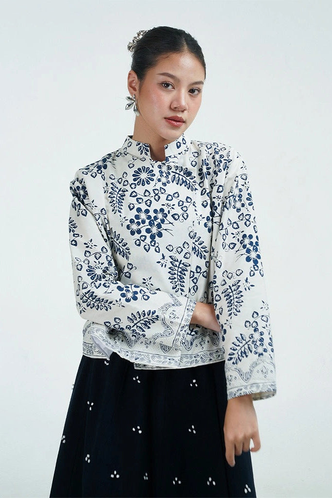 Arunika Janggan Shirt Longsleeve Navy - Damakara