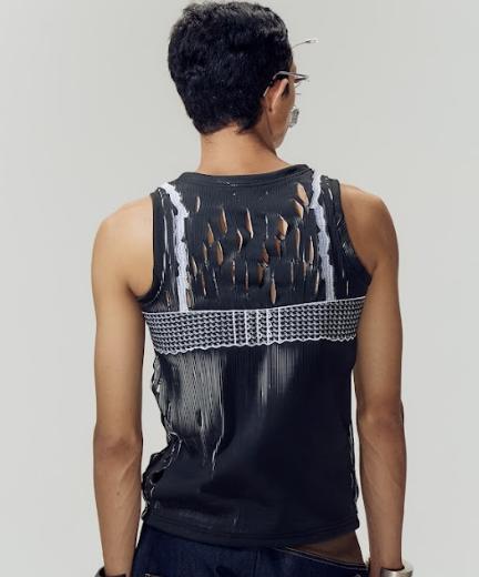 Midnight Rib Tank Black White - Two Stitches