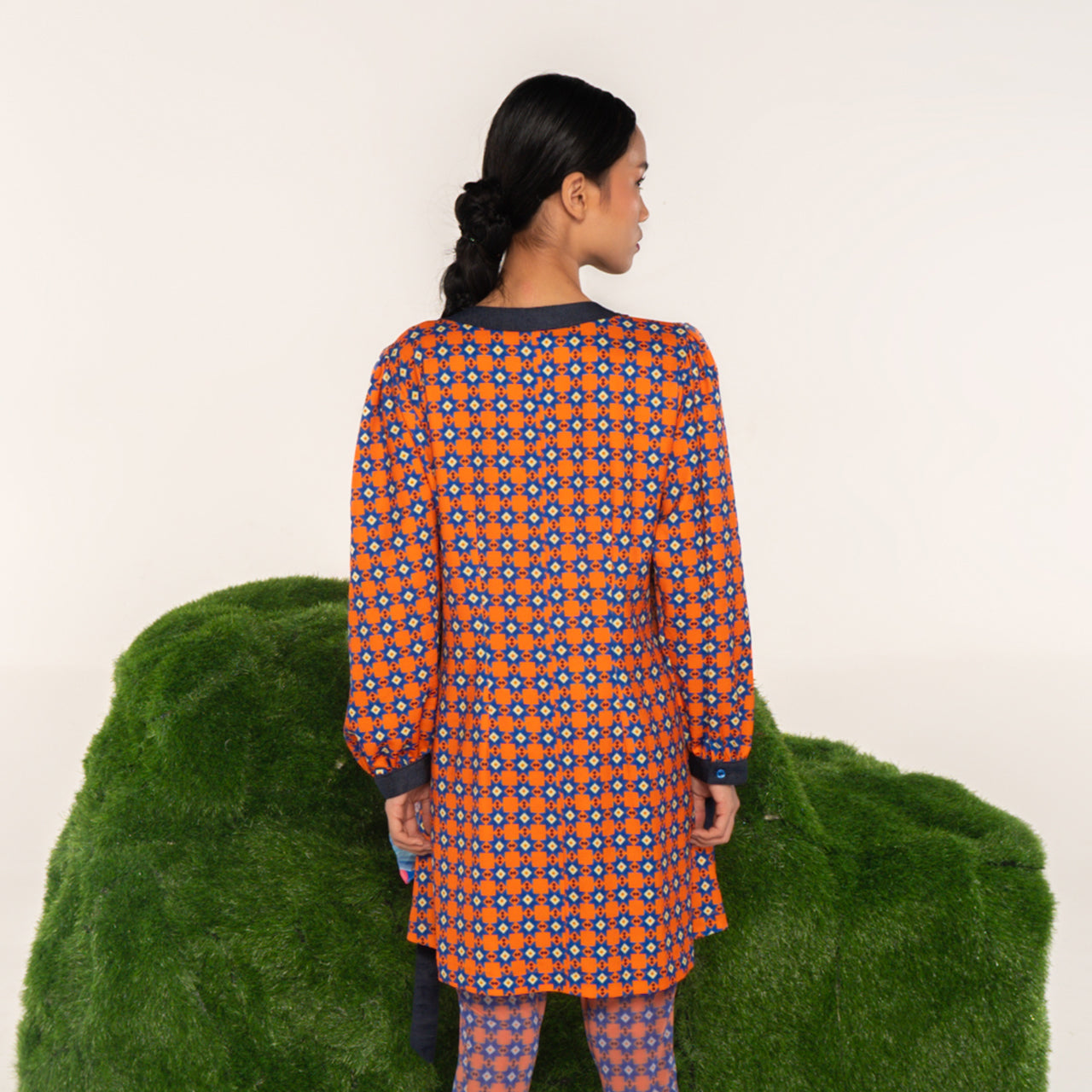 Wrap Tunic Dress Geometrical Orange Color - NASL