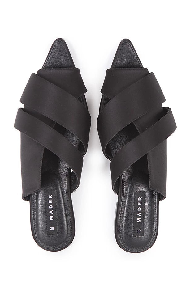 Open Toe Mules Satin Black - Mader