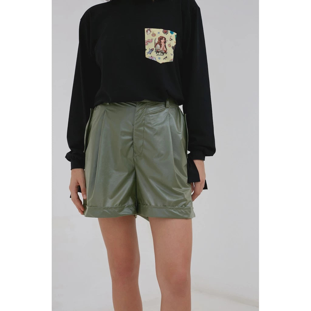 Ramsey Faux Leather Shorts Green - Alexalexa