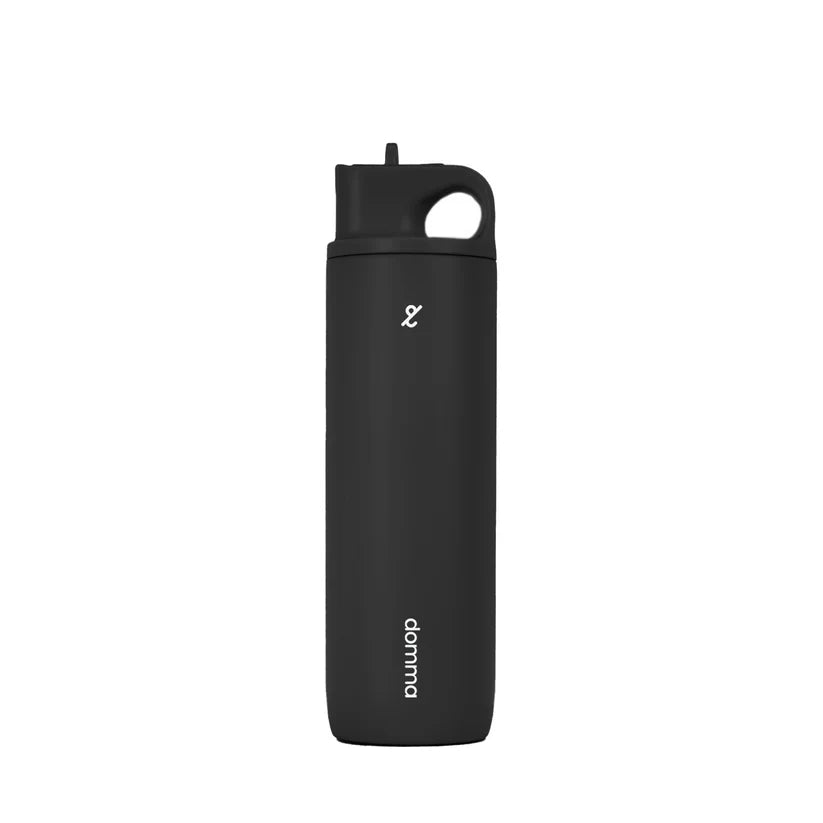 Black insulated tumbler with a lid by Domma on a white background
