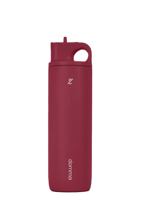 Dark red insulated tumbler with a lid by Domma on a white background