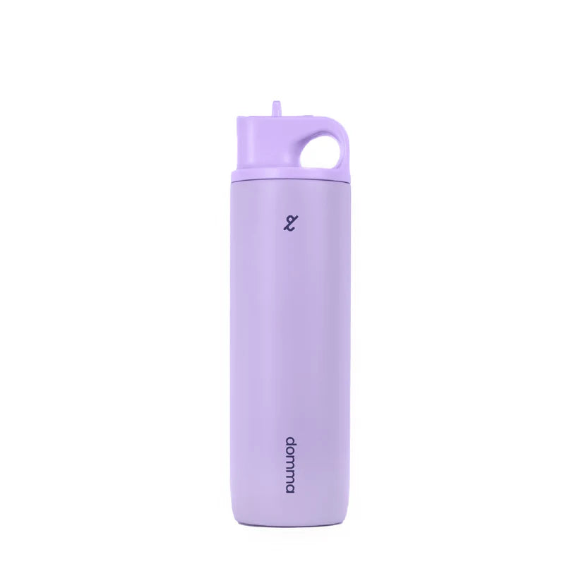 Purple insulated tumbler with a lid by Domma on a white background