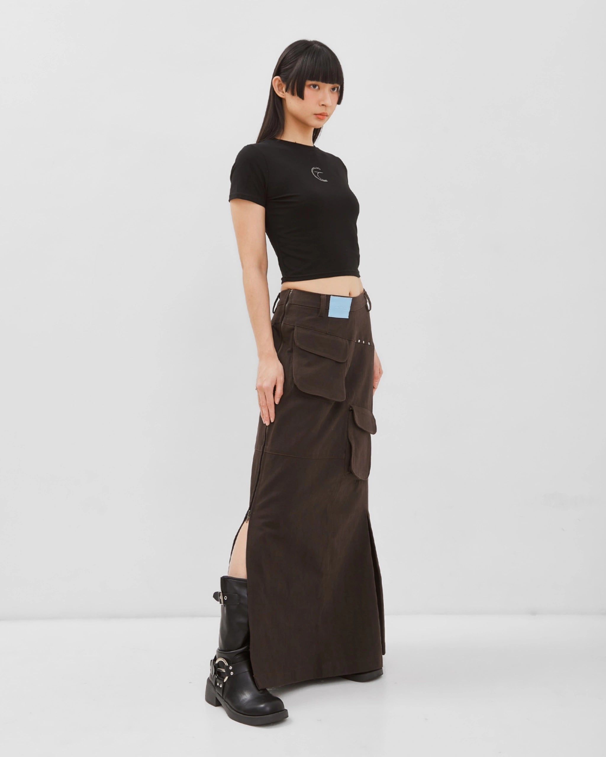 【THE MOZZ】Con Cargo Long Skirt Mova Zip Cargo Long Skirt - Catha