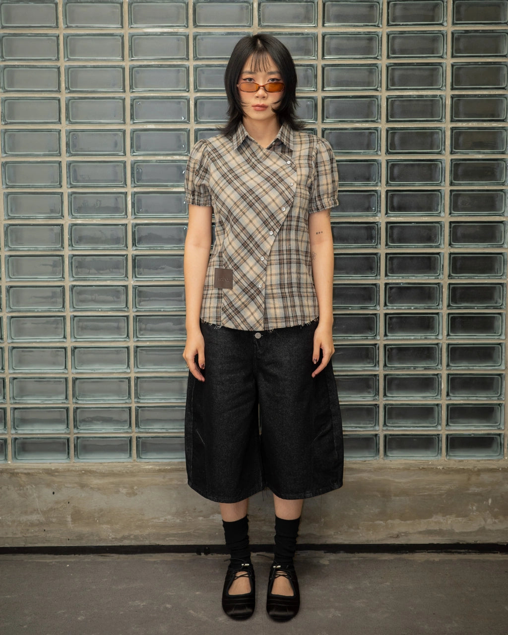 Checkered Poppy Sleeve Shirt - Catha