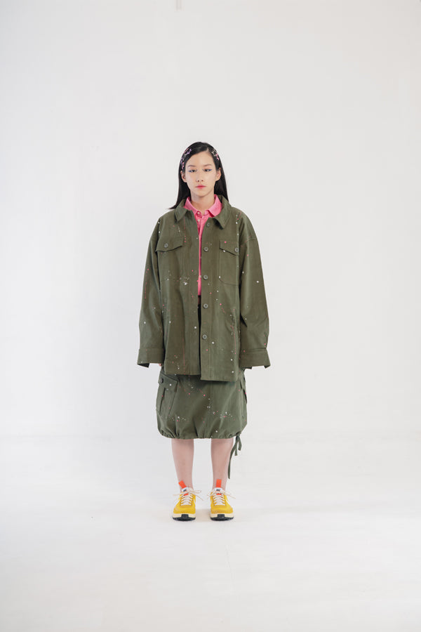 ​Splatter Shirt Jacket Olive/Pink - Argyle & Oxford