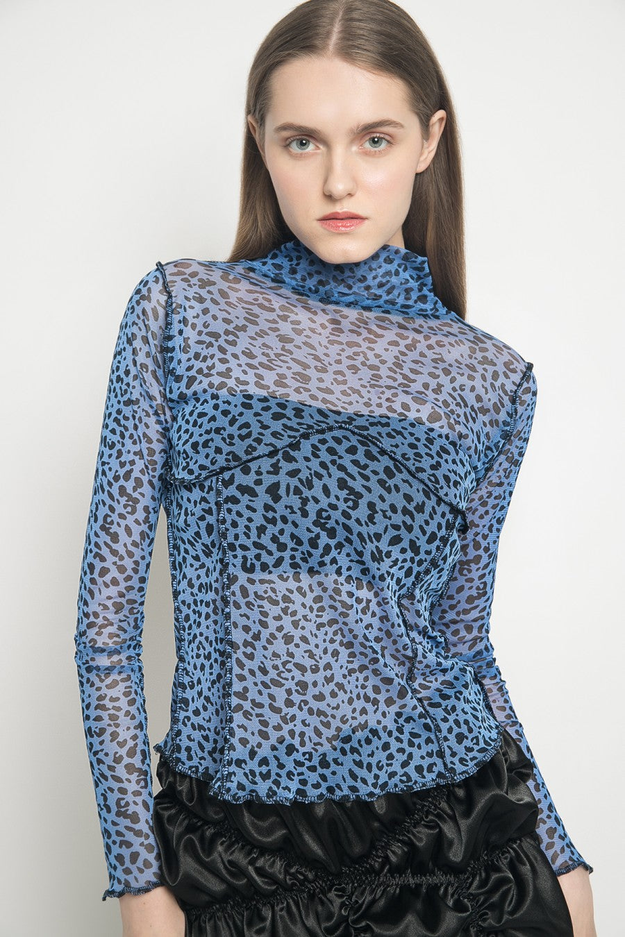 ​Mesh Jersey Top Blue Leopard - Alexalexa