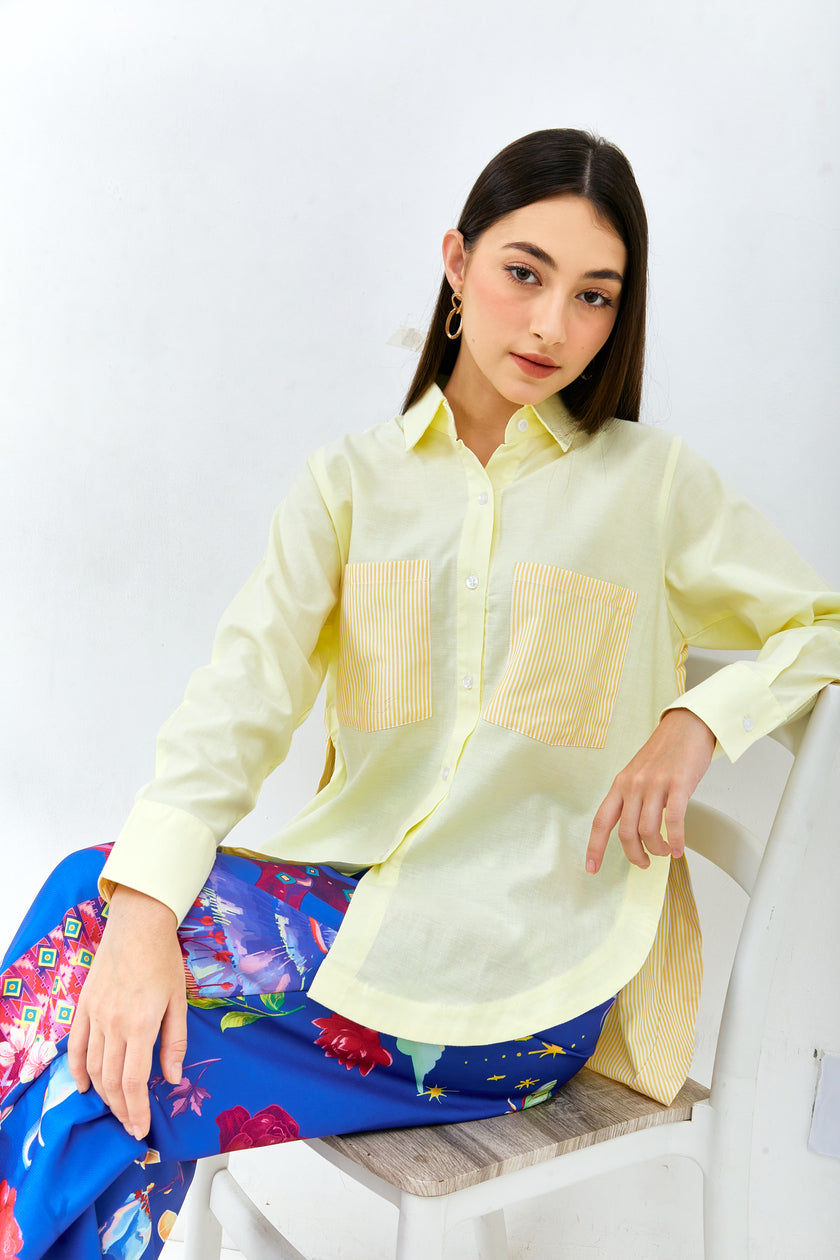 Shirt Plain Combination Stripe Baby Yellow - NASL