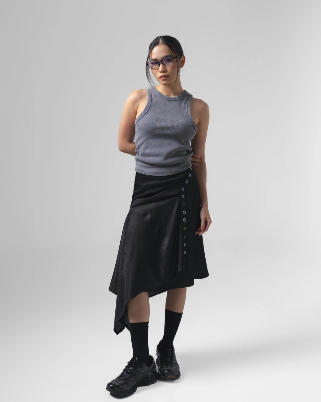 Noir Button Wrapped Skirt Black - Catha