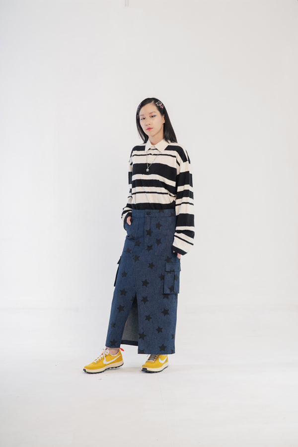 ​Star Denim Ankle Cargo Skirt Navy - Argyle & Oxford