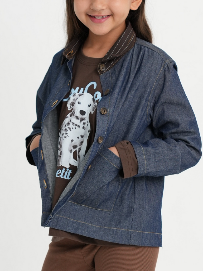 HGL Bambini - Dawson Barn Jacket Denim With Espresso Stripes - Little Saints