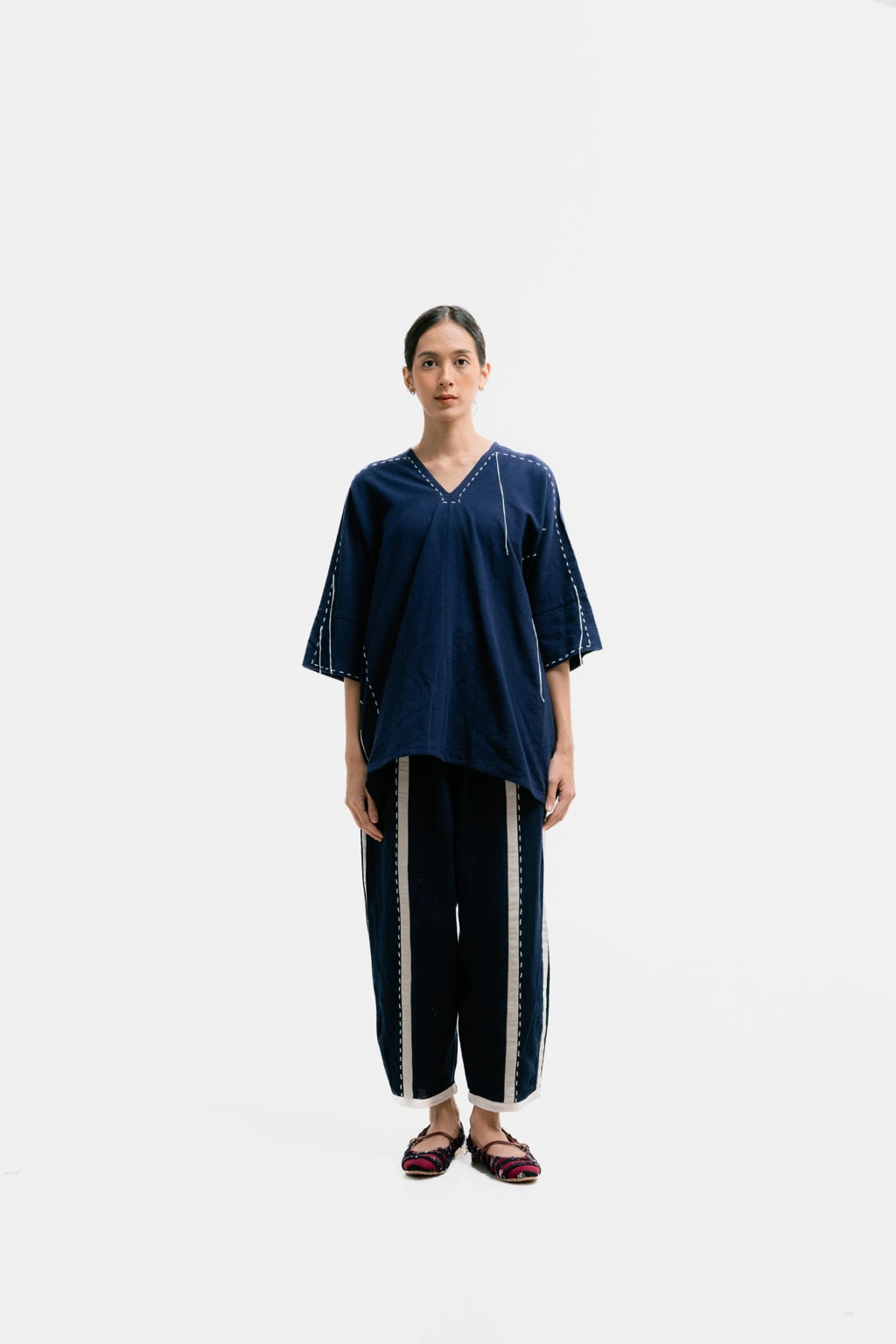 Jalin Blouse Sashiko Navy - Damakara