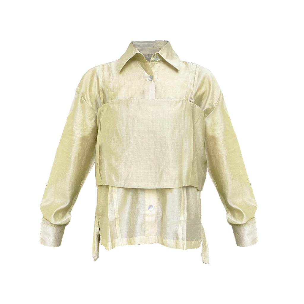 Light yellow tank top and shirt by Hunting Fields with long sleeves on a white background