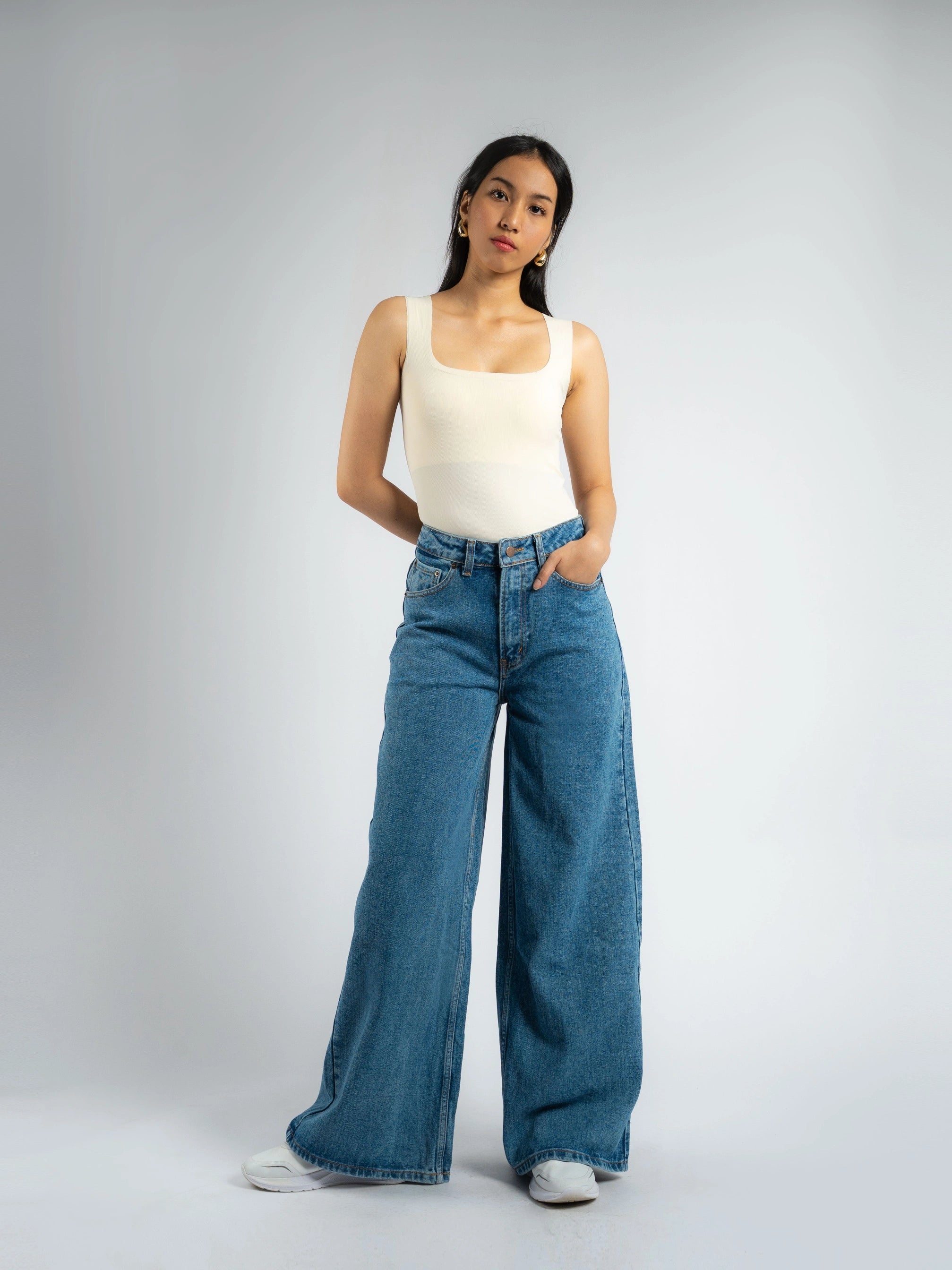 Aiden Denim Wide Leg Pants - Ambra La Moda