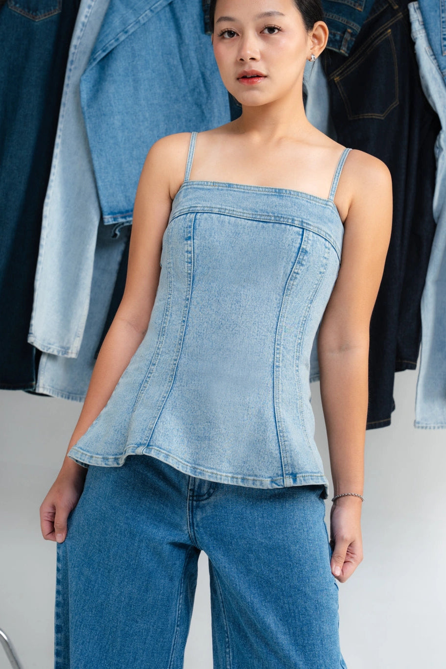 Carol Denim Tops Light Blue - Ambra La Moda