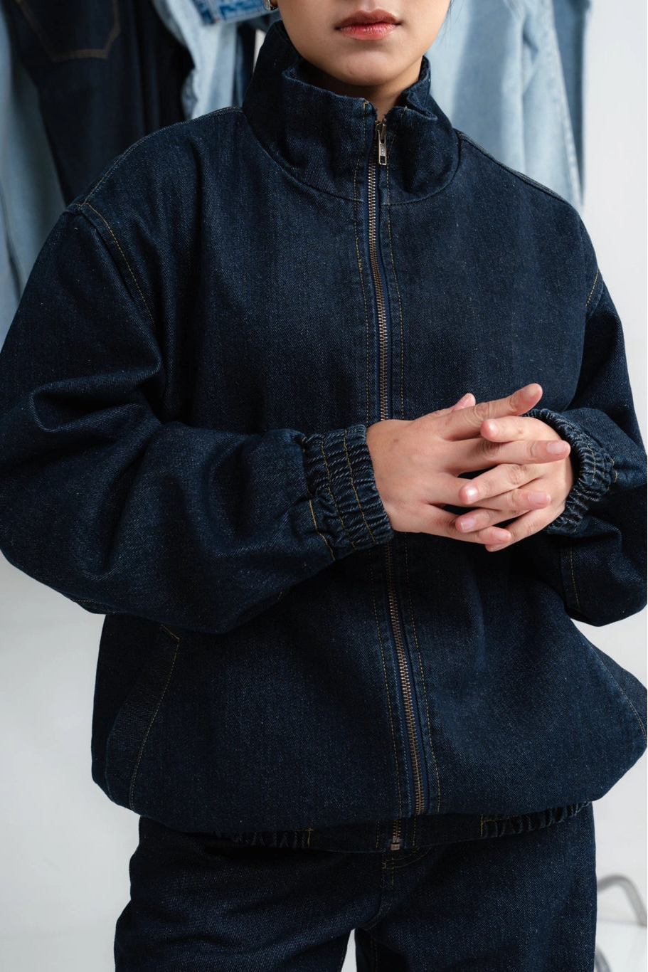 Zenna Denim Track Jacket Raw Denim - Ambra La Moda