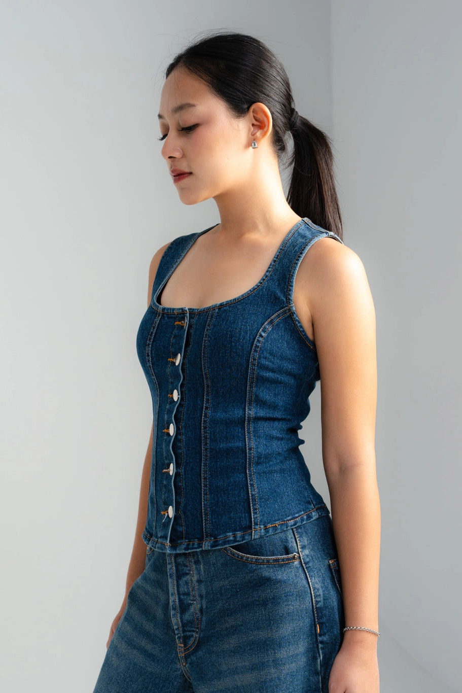 Zania Denim Tops Brownie Blue - Ambra La Moda