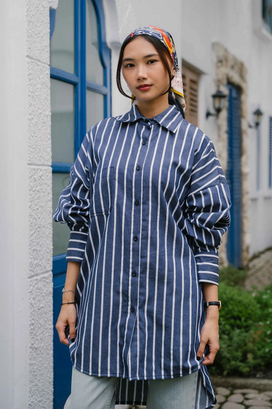 Cleo Oversize Shirt Stripe Denim - Ambra La Moda