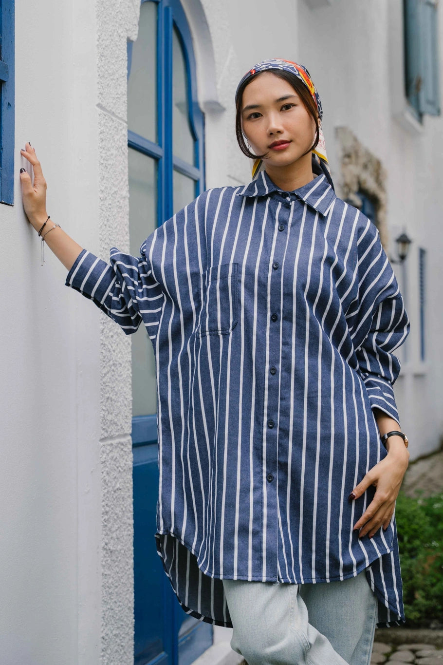 Cleo Oversize Shirt Stripe Denim - Ambra La Moda