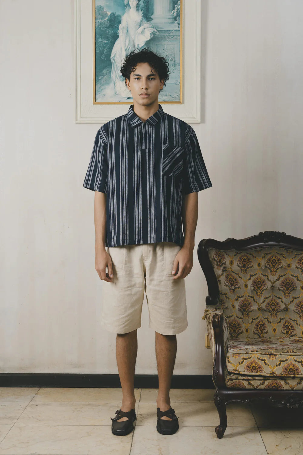 The Sidgwick Line Linen Short Sleeve Shirt Navy - Oxford Society