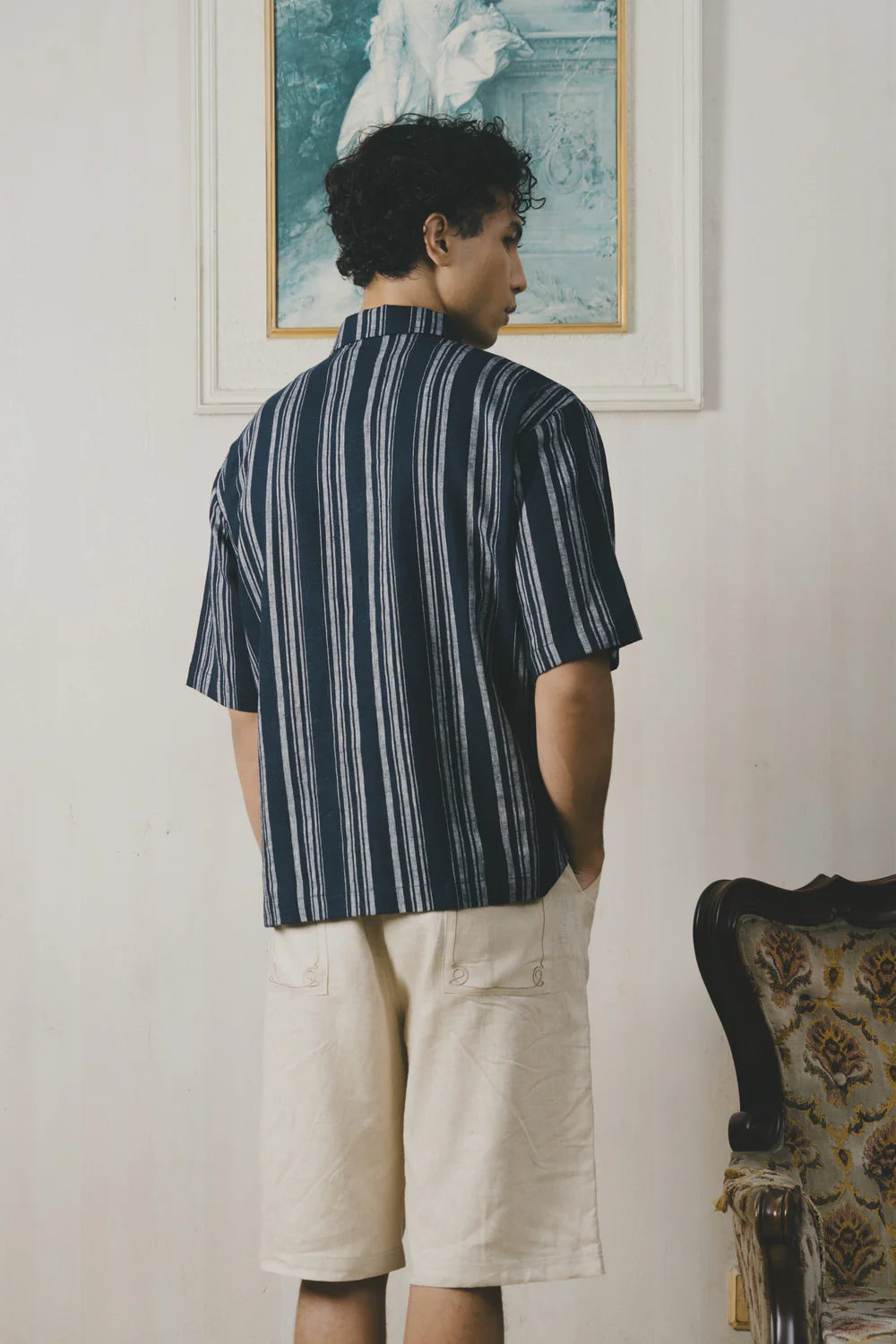 The Sidgwick Line Linen Short Sleeve Shirt Navy - Oxford Society