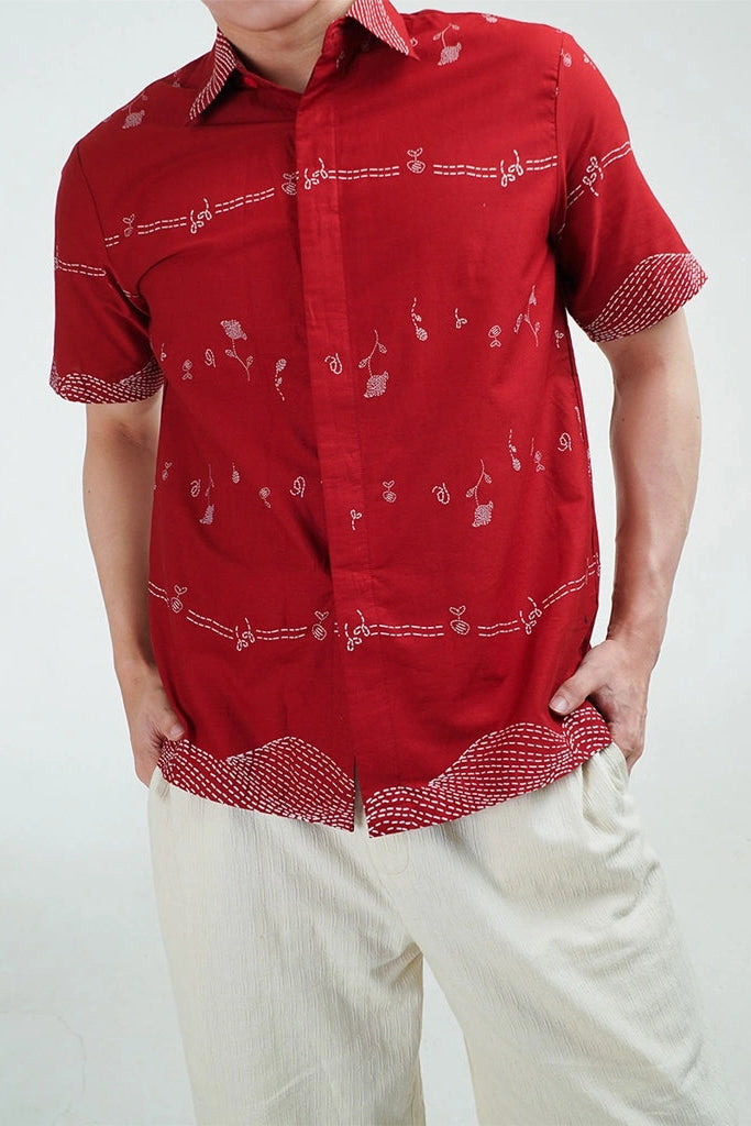 Kembali Men Shirt Shortsleeve Red - Damakara