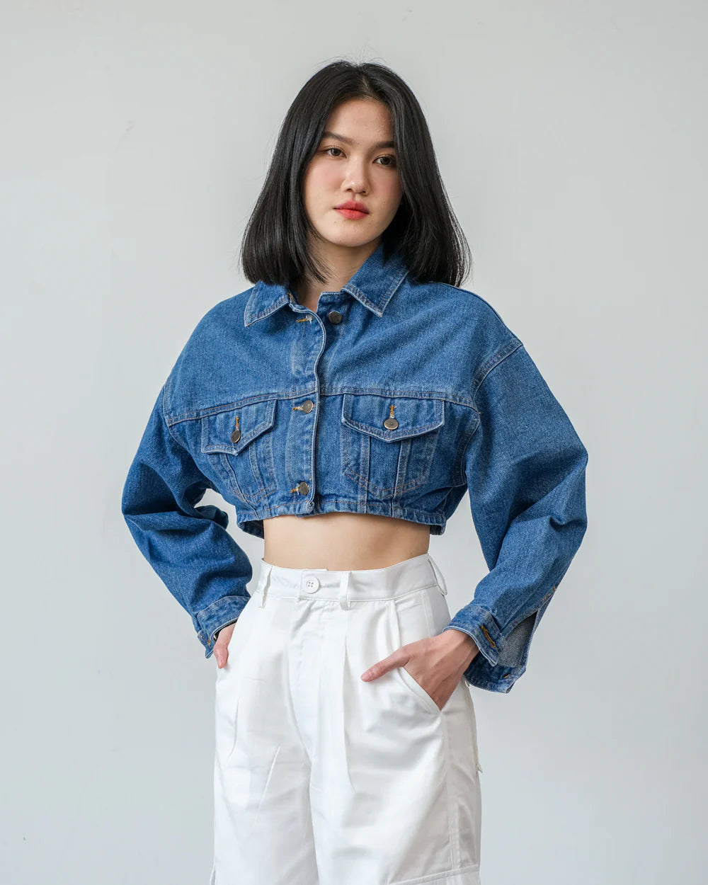 Spencer Crop Jacket Medium Blue - Ambra La Moda