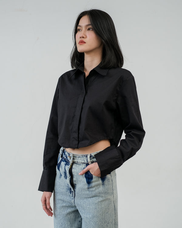 ​Louis Crop Shirt Black - Ambra La Moda