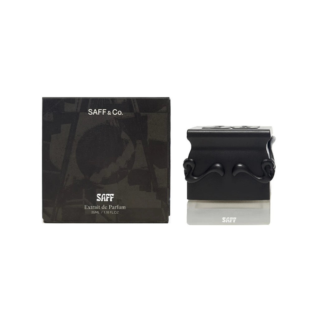 Black SAFF & Co. perfume bottle and packaging on a white background