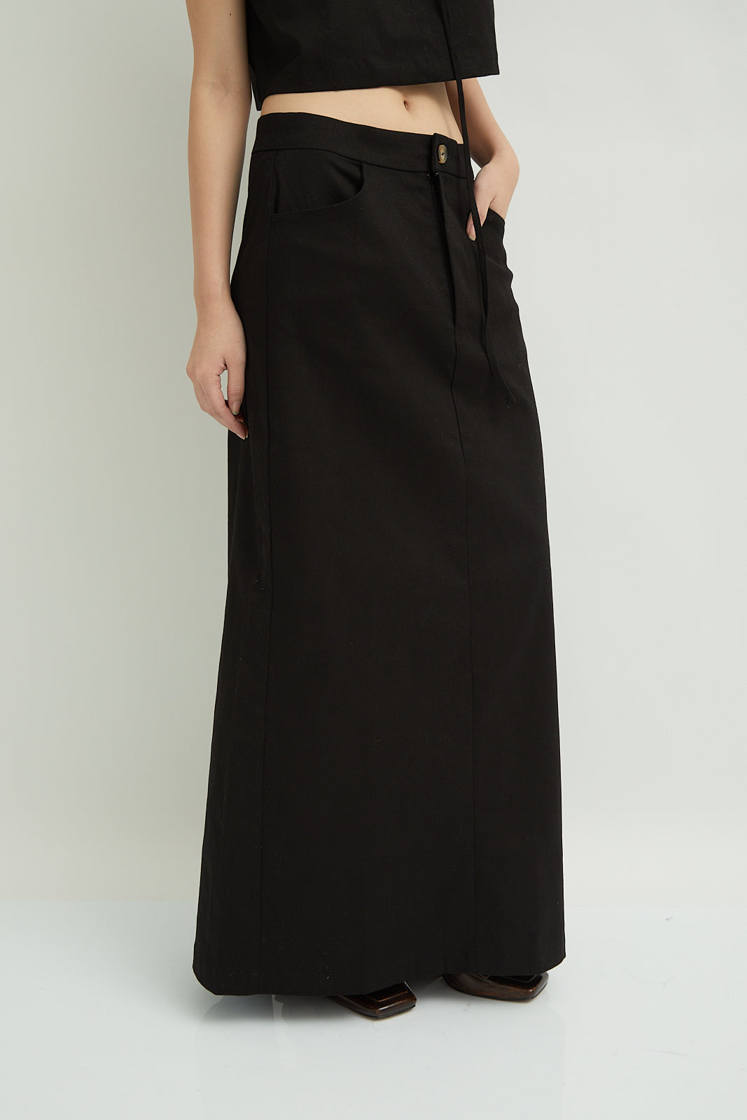 Shop At Velvet Rhonda Maxi Skirt Black Side Low